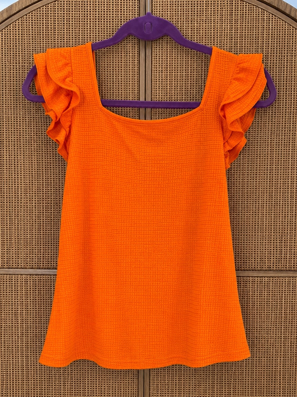 Vibrant Orange Ruffle Sleeve Tank Top